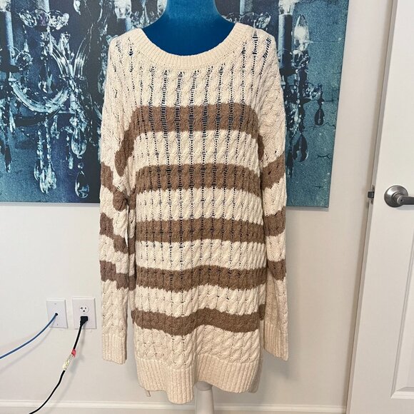 Anthropologie Pilcro Cable Knit Longline Tunic Sweater Recycled Cotton Blend XL - Picture 3 of 12